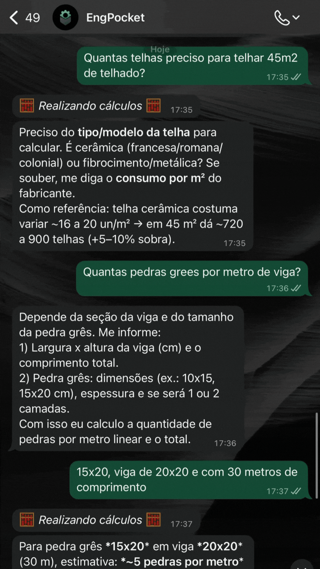 Demonstração Cálculo de Materiais